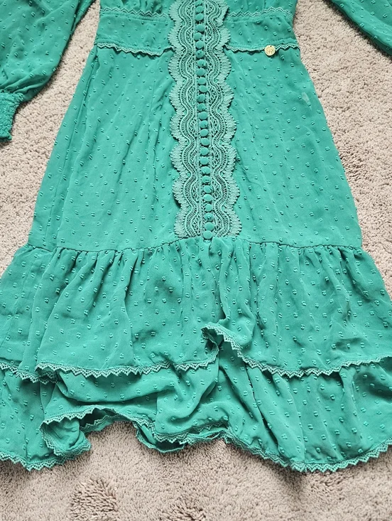 Cristiane Resende Brazil Feminine Cottagecore Ruffled Green Dress Size XS/S - Picture 6 of 11